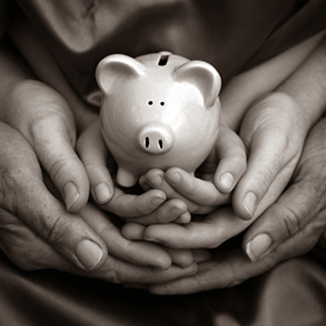 Philanthropy, multiple hands holding piggy bank, family, generational, wealth, parents, guidance, understanding wealth